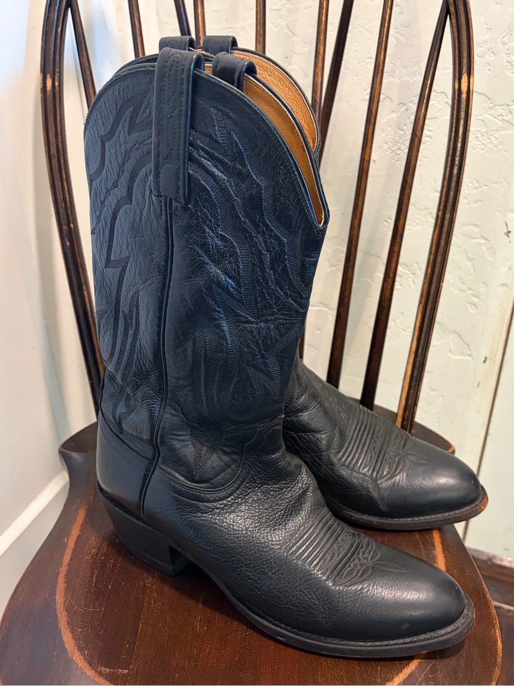 Lucchese 2000 Mens Handmade Black Lonestar Calf Medium Toe Western Boots